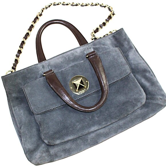 Kate Spade Wanderlust French Gray Suede Leather Chocolate Accent Shoulder Bag - Picture 8 of 12